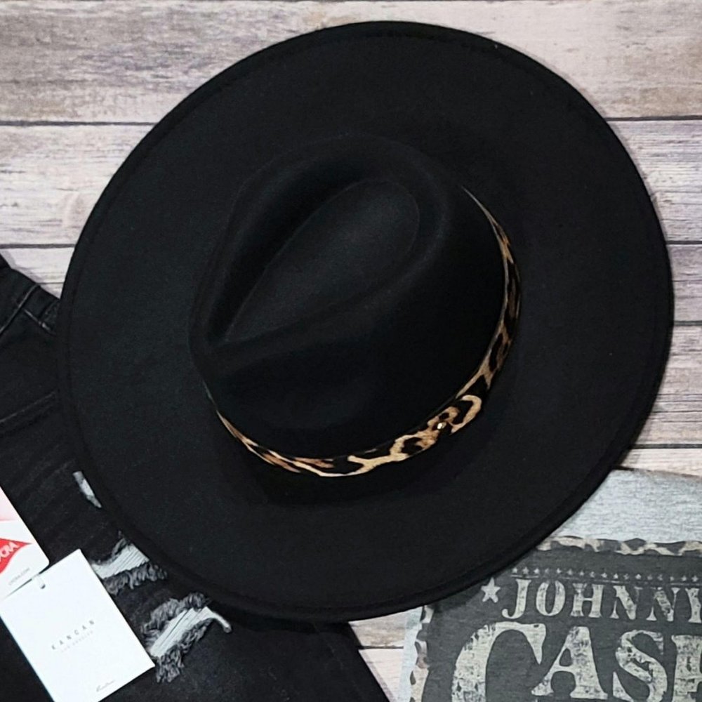 Black Leopard Print Fedora Paloma Wide Brim Hat - Picture 7 of 7